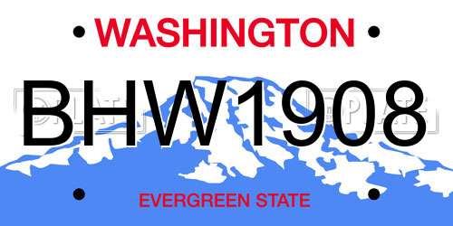 BHW1908 Washington License Plate