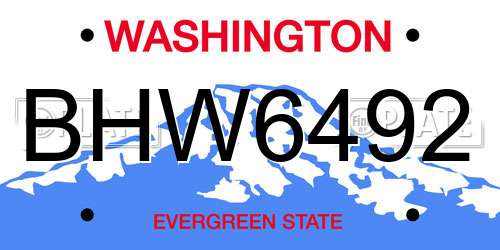 BHW6492 Washington License Plate
