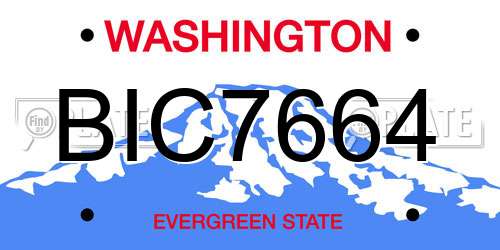 BIC7664 Washington License Plate