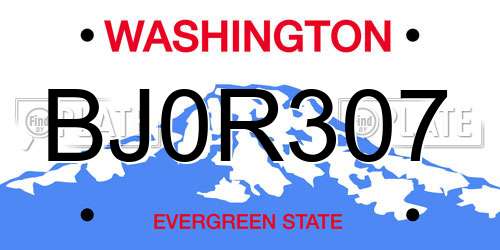 BJ0R307 Washington License Plate