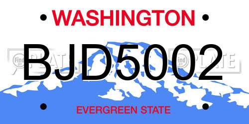 BJD5002 Washington License Plate