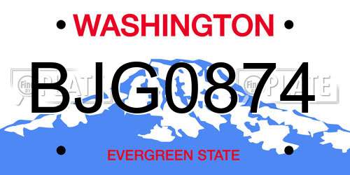 BJG0874 Washington License Plate