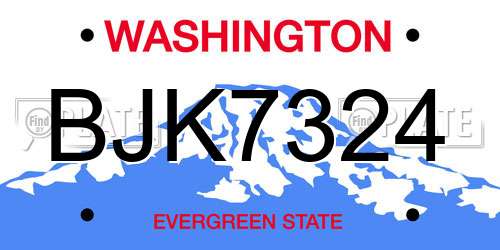 BJK7324 Washington License Plate