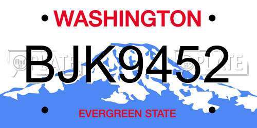 BJK9452 Washington License Plate