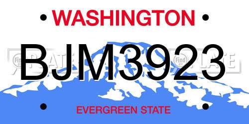BJM3923 Washington License Plate