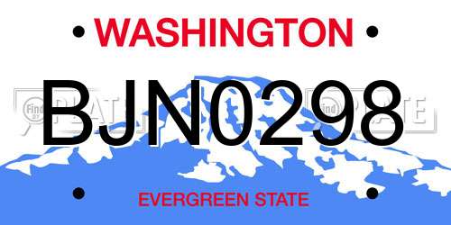 BJN0298 Washington License Plate