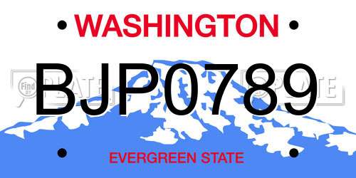 BJP0789 Washington License Plate