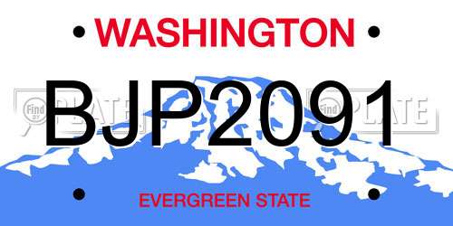 BJP2091 Washington License Plate