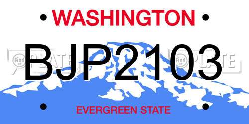 BJP2103 Washington License Plate