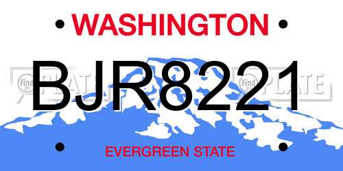 BJR8221 Washington License Plate