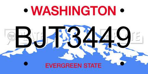 BJT3449 Washington License Plate