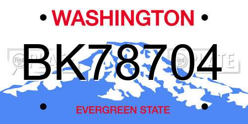 BK78704 Washington License Plate