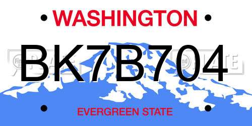BK7B704 Washington License Plate