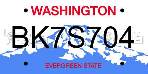 BK7S704 Washington License Plate