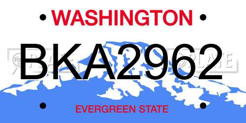 BKA2962 Washington License Plate