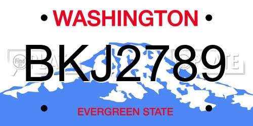 BKJ2789 Washington License Plate