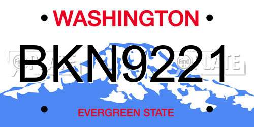 BKN9221 Washington License Plate