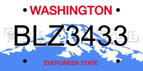 BLZ3433 Washington License Plate