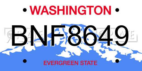 BNF8649 Washington License Plate