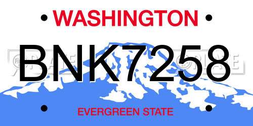 BNK7258 Washington License Plate