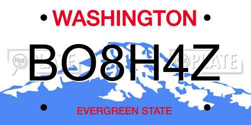 BO8H4Z Washington License Plate