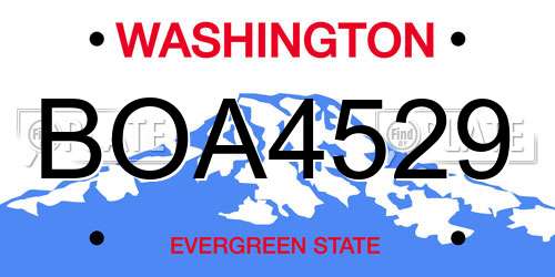 BOA4529 Washington License Plate