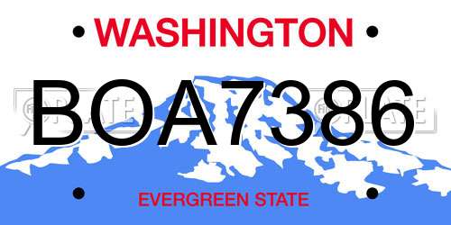 BOA7386 Washington License Plate