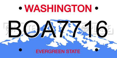 BOA7716 Washington License Plate