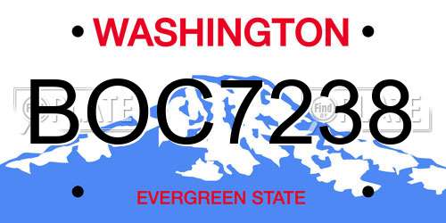 BOC7238 Washington License Plate