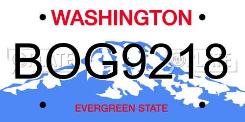 BOG9218 Washington License Plate