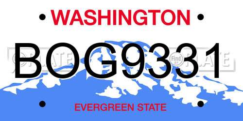 BOG9331 Washington License Plate
