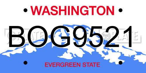 BOG9521 Washington License Plate