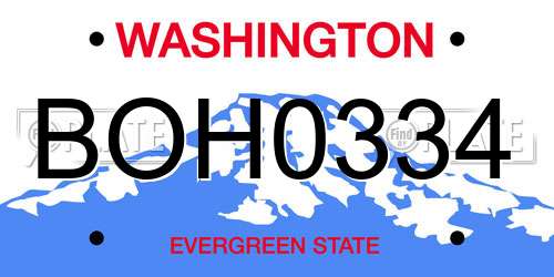 BOH0334 Washington License Plate