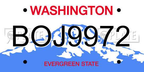 BOJ9972 Washington License Plate