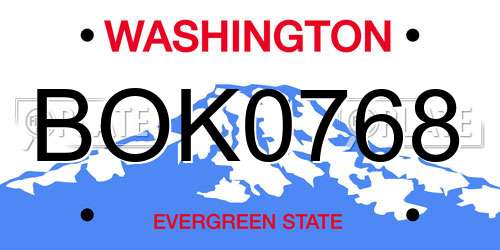 BOK0768 Washington License Plate