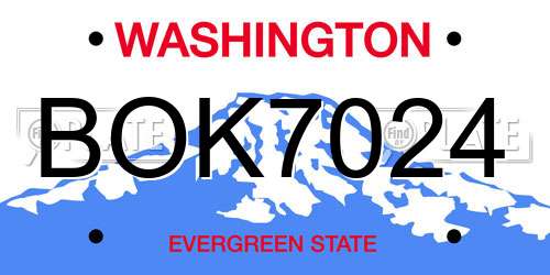 BOK7024 Washington License Plate