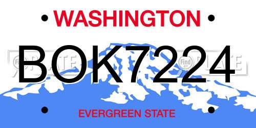 BOK7224 Washington License Plate