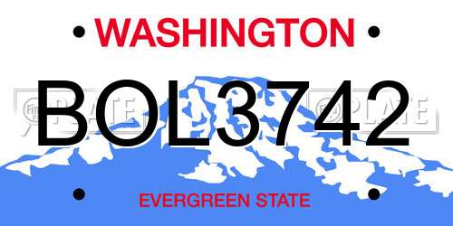 BOL3742 Washington License Plate