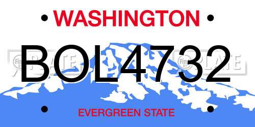 BOL4732 Washington License Plate