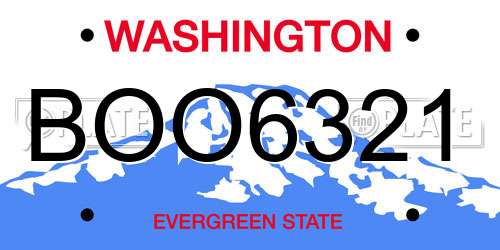 BOO6321 Washington License Plate