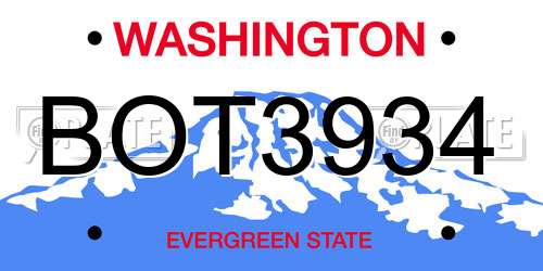 BOT3934 Washington License Plate