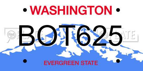 BOT625 Washington License Plate