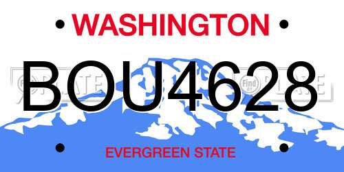 BOU4628 Washington License Plate