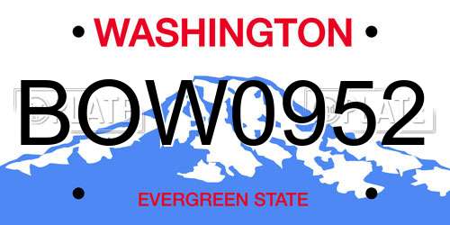 BOW0952 Washington License Plate