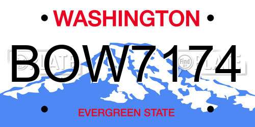 BOW7174 Washington License Plate