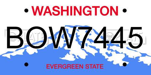 BOW7445 Washington License Plate