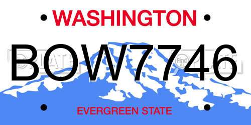 BOW7746 Washington License Plate