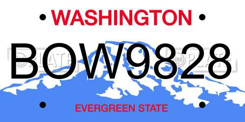 BOW9828 Washington License Plate