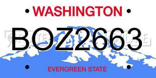 BOZ2663 Washington License Plate