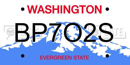 BP7O2S Washington License Plate
